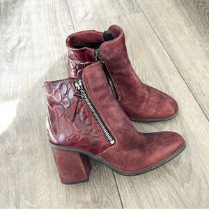 MJUS Croc Pattern Suede Leather Mixed Double  Zipper Heeled Boots
